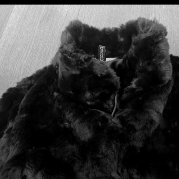 Faux Fur Black Retro 3/4 Elbow Sleeve Belted Short Coat Jacket 8 - Picture 3 of 3